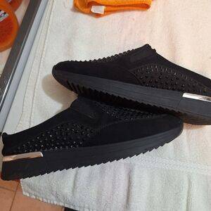 Kenneth Cole Black Perforated Slip-On Platform Mules